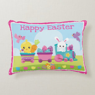 Cute Rabbit, Chick & Chocolate Eggs Train Easter Decorative Cushion