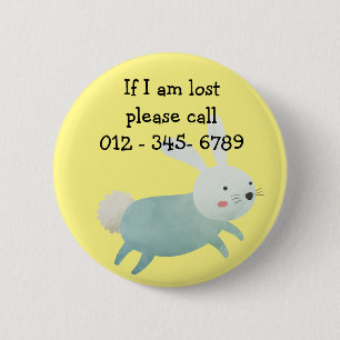 Cute rabbit,  Child Emergency Contact 6 Cm Round Badge