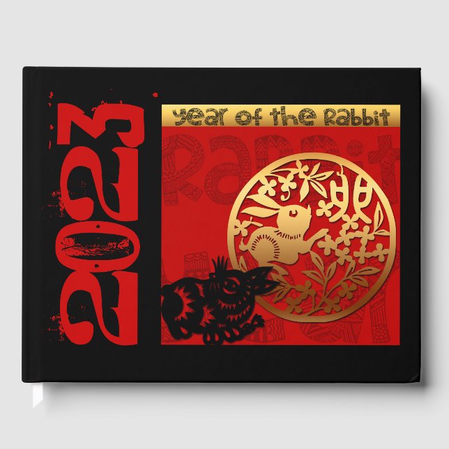 Cute Rabbit Chinese custom Year Zodiac Birthday GB Guest Book (Front)