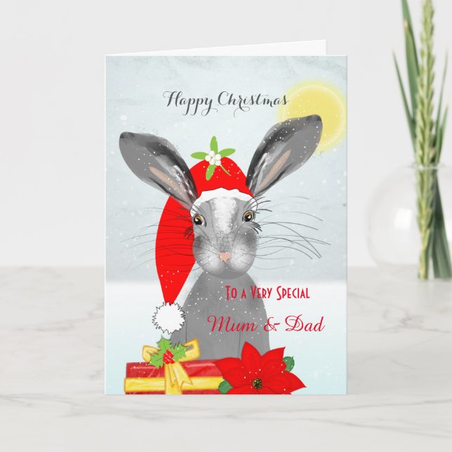 Cute Rabbit Christmas Holiday Personalised Special Card (Front)