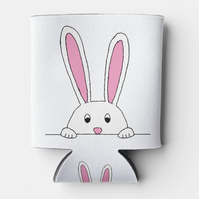Cute Rabbit Clipart Peaking Cute Animals Bunny Art Can Cooler (Front)