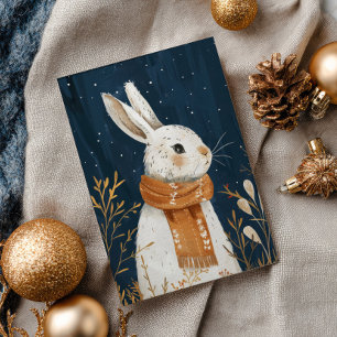 Cute Rabbit Cosy Winter Night Woodland Christmas Postcard