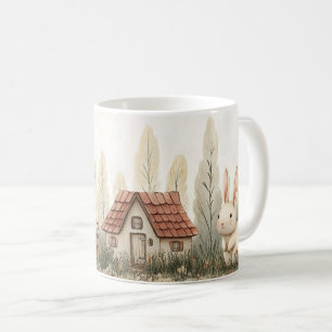 Cute Rabbit, Cottage, Mushrooms Fairy Tale Art Coffee Mug