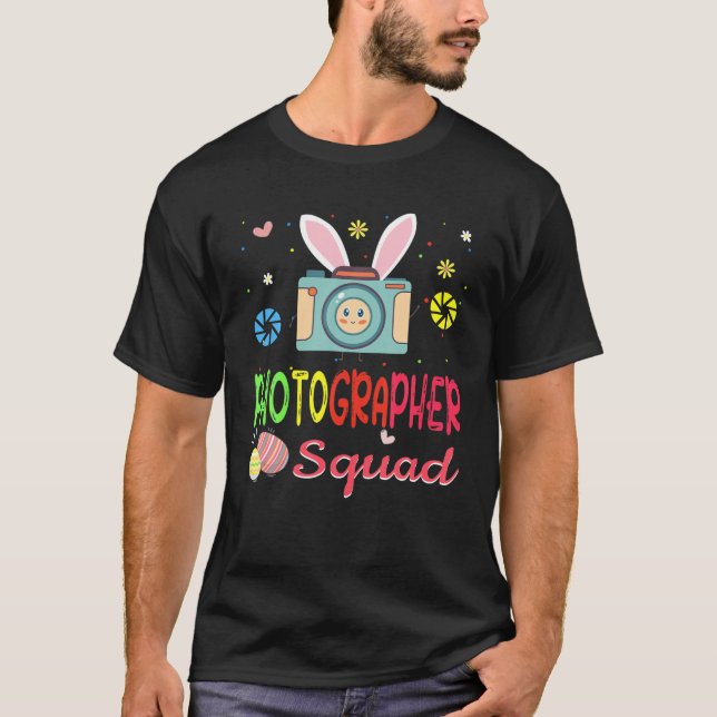 Cute Rabbit Easter Photographer Squad Bunny Eggs J T-Shirt (Front)