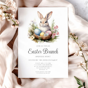 Cute Rabbit Egg Hunt And Easter Brunch  Invitation