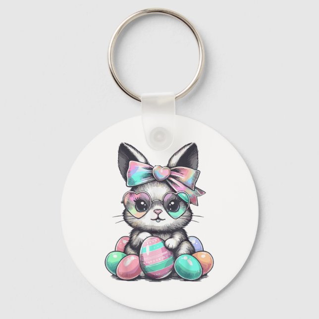 Cute Rabbit Face Tie Dye Gles Eggs Bunny Easter Da Key Ring (Front)