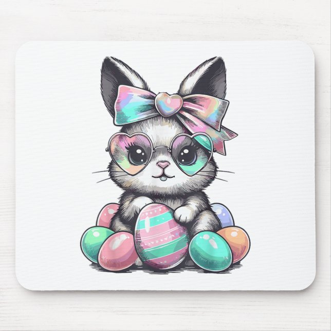Cute Rabbit Face Tie Dye Gles Eggs Bunny Easter Da Mouse Pad (Front)