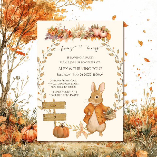 Cute Rabbit Fall Birthday Invitation (Creator Uploaded)