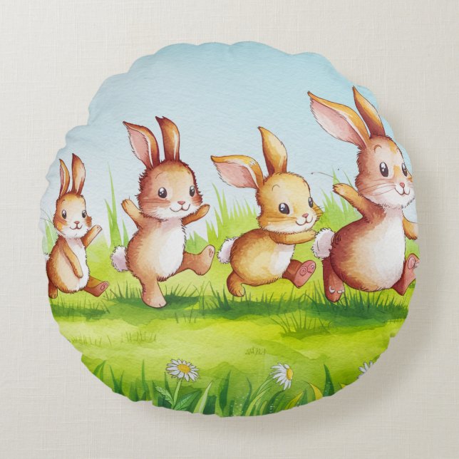 Cute Rabbit Family Pillow (Front)