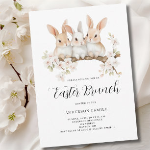 Cute Rabbit Floral Watercolor Easter Brunch Invitation