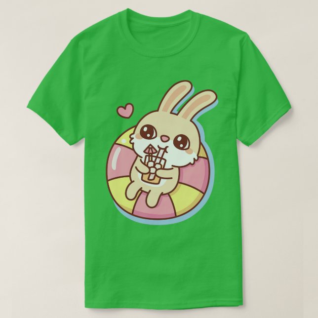 Cute Rabbit g On Pool Float Summer Vibes T-Shirt (Design Front)