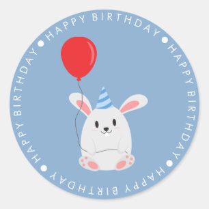Cute Rabbit Happy Birthday Classic Round Sticker