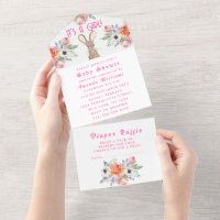 Cute Rabbit Hare Flowers It's a Girl Baby Shower