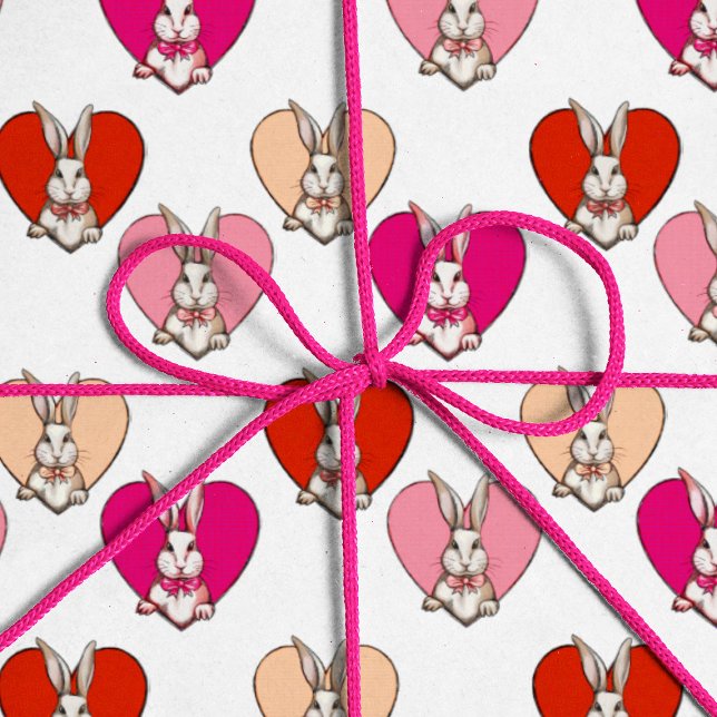 Cute Rabbit & Heart Funny Adorable Valentine's Day Wrapping Paper (Creator Uploaded)
