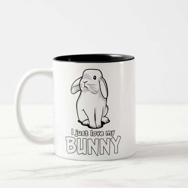 Cute Rabbit I Just Love My Bunny Two-Tone Coffee Mug (Left)