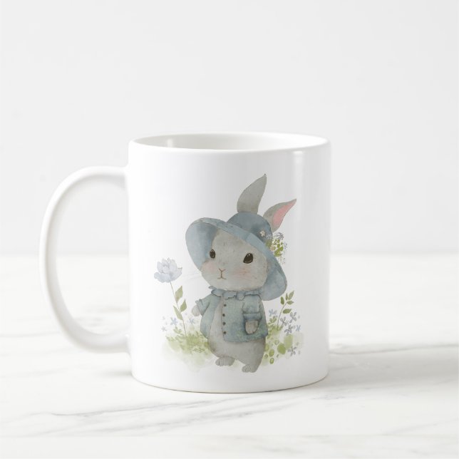 cute rabbit in a dress with flowers coffee mug (Left)