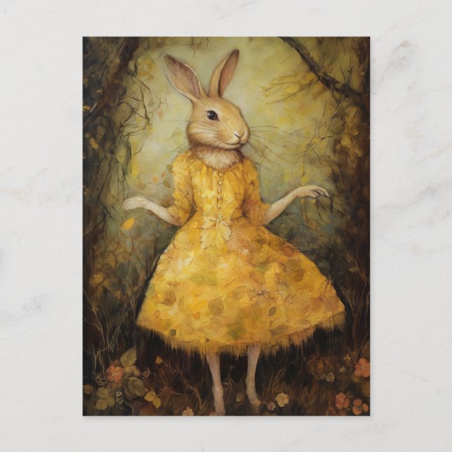 Cute Rabbit in a Yellow Dress Postcard (Front)