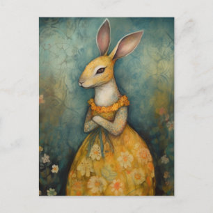 Cute Rabbit in a Yellow Floral Dress Postcard