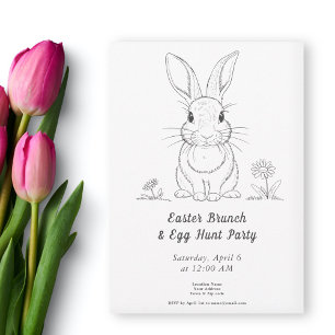 Cute Rabbit Line Art - Easter Egg Hunt Invitation