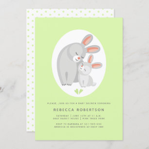 Cute rabbit mother, bunny pale green baby shower invitation