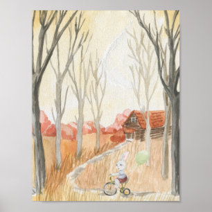 Cute Rabbit on A Bike With A Balloon Nursery Poster