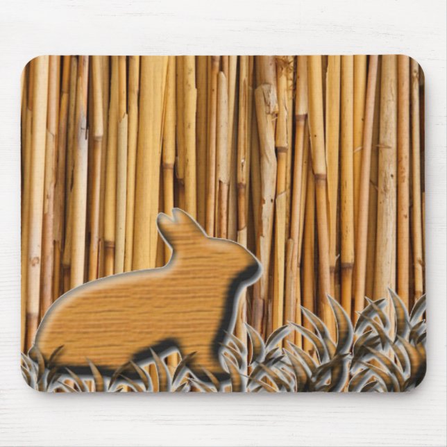 Cute Rabbit On Bamboo Background Mouse Pad (Front)