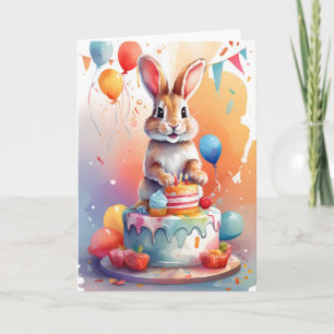 Cute rabbit on cake celebrating! Card