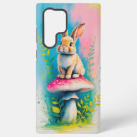 Cute Rabbit on Mushroom Colorful Animal