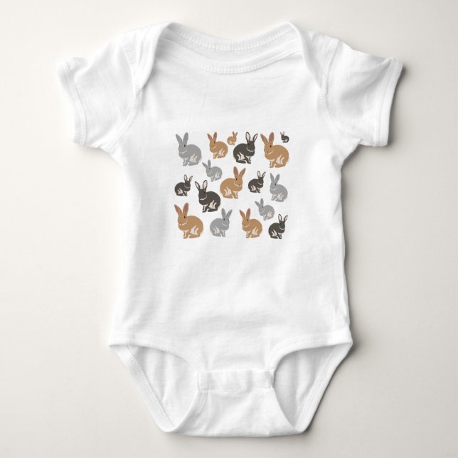 Cute Rabbit Pattern Neutral Colours Baby Bodysuit (Front)