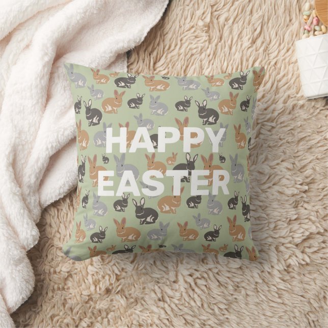 Cute Rabbit Pattern Neutral Colours Happy Easter Cushion (Blanket)