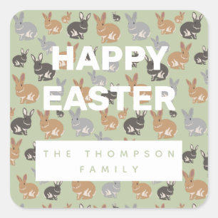 Cute Rabbit Pattern Neutral Colours Happy Easter Square Sticker