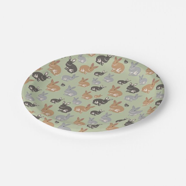 Cute Rabbit Pattern Neutral Colours  Paper Plate (Angled)