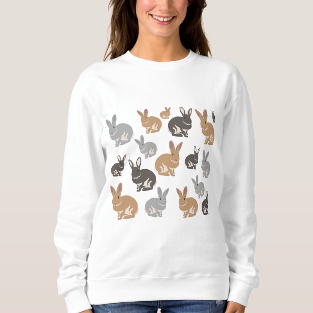 Cute Rabbit Pattern Neutral Colours Sweatshirt (Front)