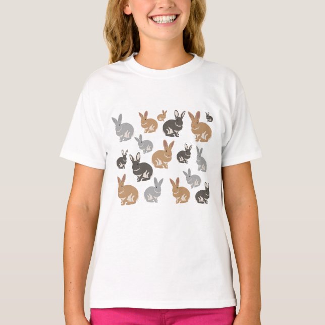 Cute Rabbit Pattern Neutral Colours  T-Shirt (Front)