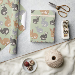 Cute Rabbit Pattern Neutral Colours Wrapping Paper