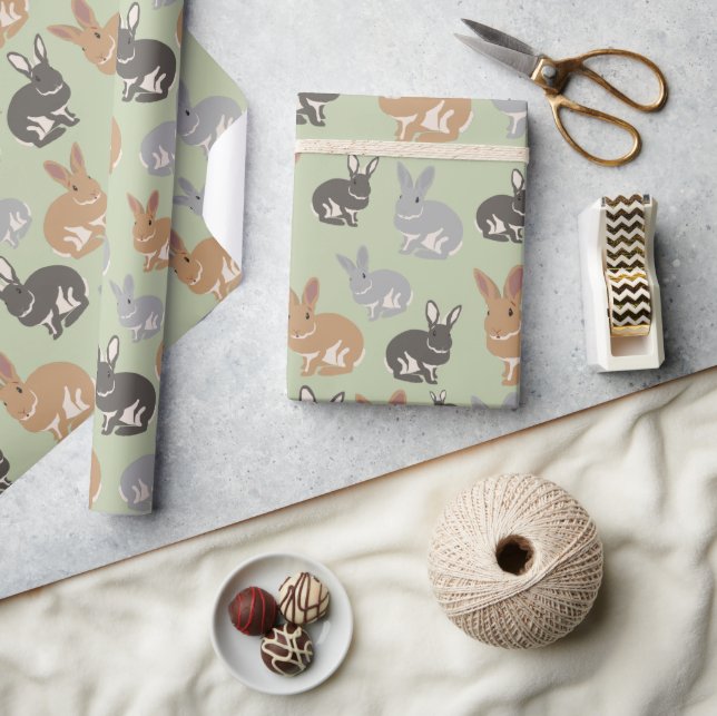 Cute Rabbit Pattern Neutral Colours Wrapping Paper (Crafts)