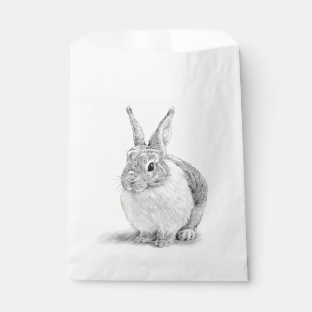 Cute Rabbit Pencil Drawing Favour Bags (Front)