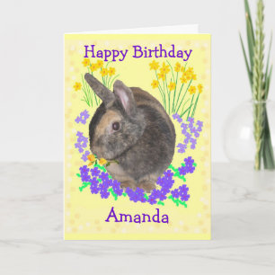 Cute Rabbit Photo and flowers Card