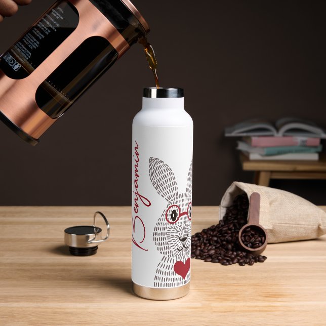 Cute Rabbit Red Unique  Water Bottle (Coffee)