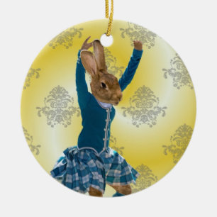 Cute rabbit Scottish highland dancer Ceramic Tree Decoration