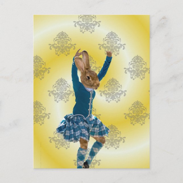 Cute rabbit Scottish highland dancer Postcard (Front)