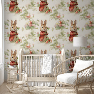 Cute Rabbit Strawberry Nursery Peel & Stick Wallpaper