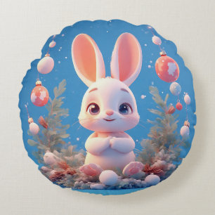Cute Rabbit Surrounded by Decorations Round Cushion