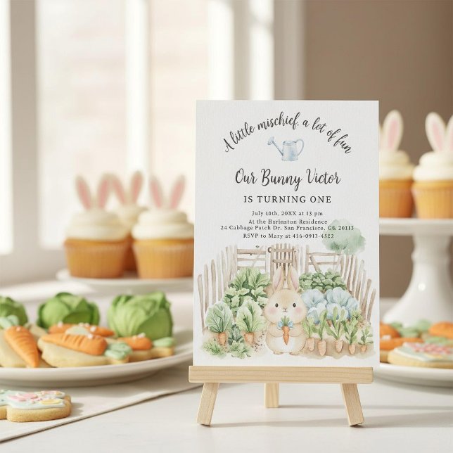 Cute Rabbit Veggie Garden Party First Birthday  Invitation (Creator Uploaded)