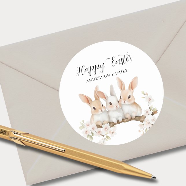 Cute Rabbit Watercolor Easter  Classic Round Sticker (Creator Uploaded)