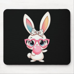Cute Rabbit Wearing Pink Gles With A Polka Dot Bow Mouse Pad