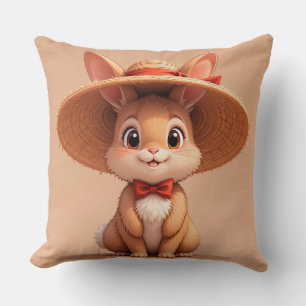 Cute Rabbit Wearing Straw Hat Cushion