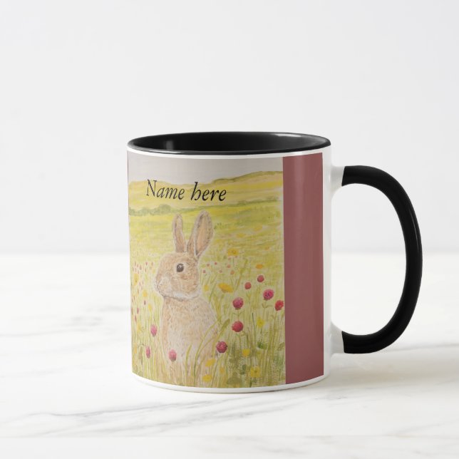 Cute Rabbit, wildflowers Mug (Right)