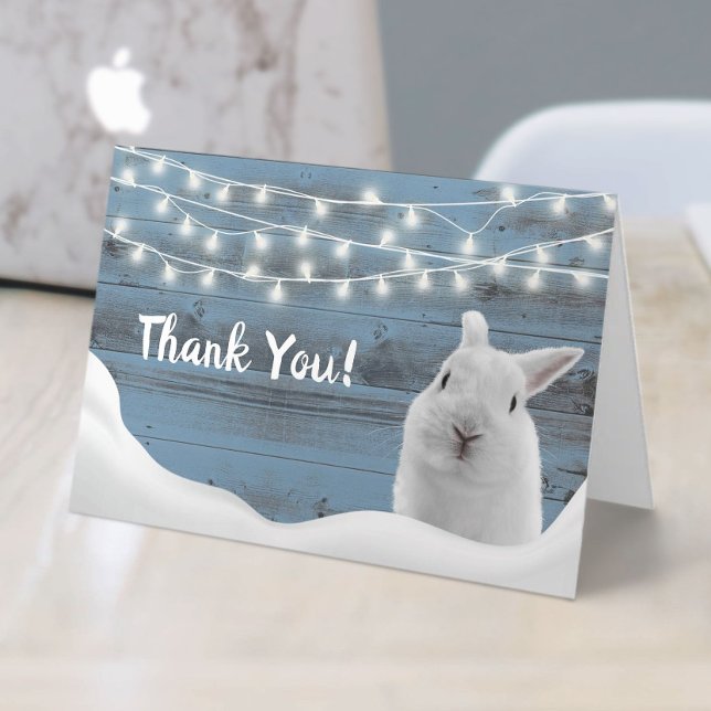 Cute Rabbit Winter Bunny Dusty Blue Thank You Card (Creator Uploaded)