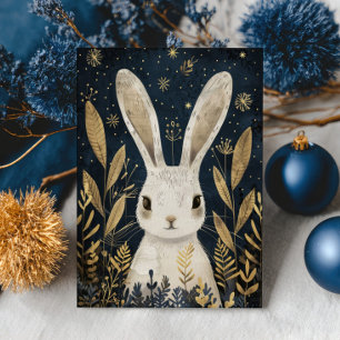 Cute Rabbit Winter Woodland Elegant Christmas Postcard
